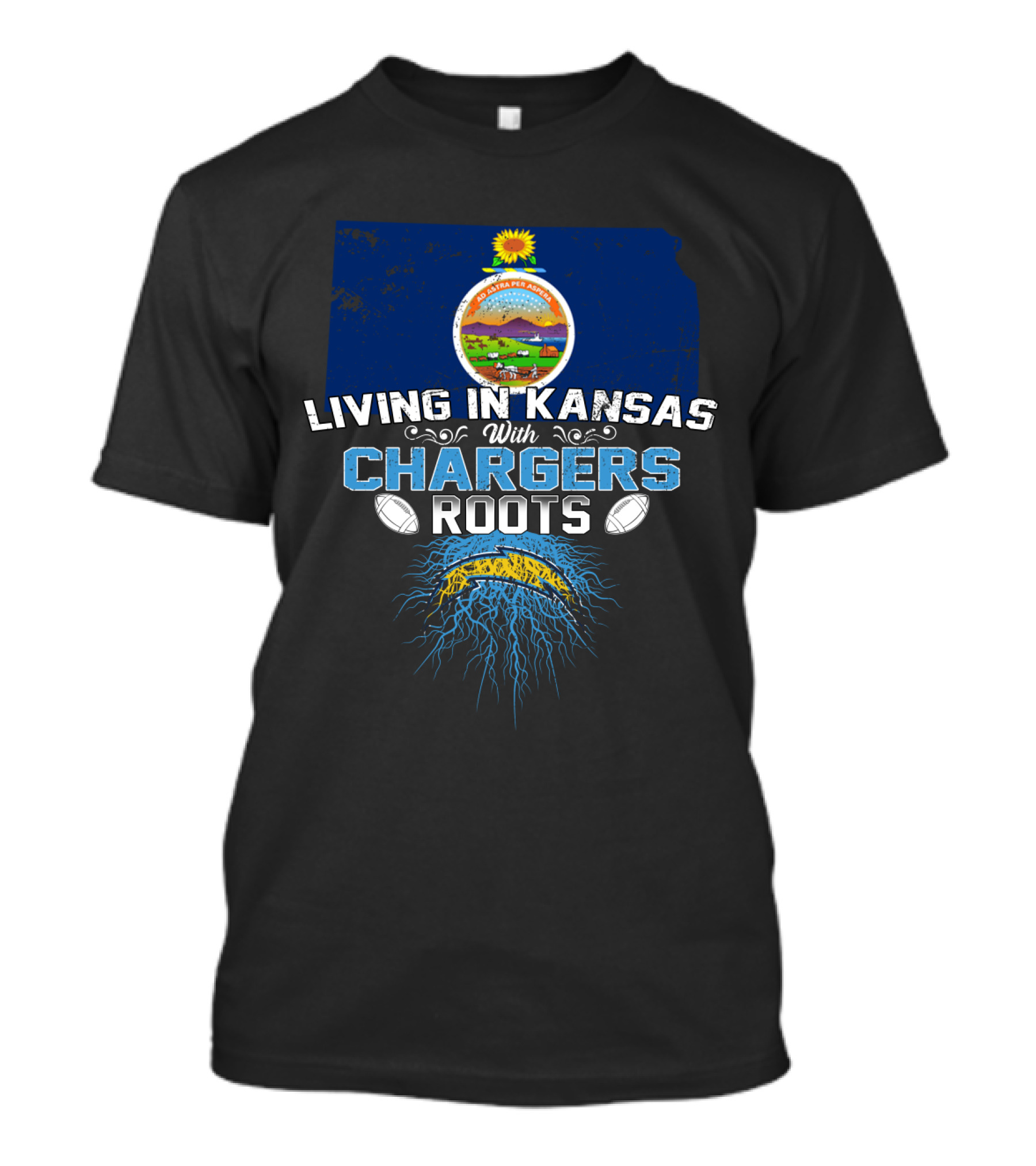 Living In Kansas With Chargers Roots Football Team Heritage T-Shirt