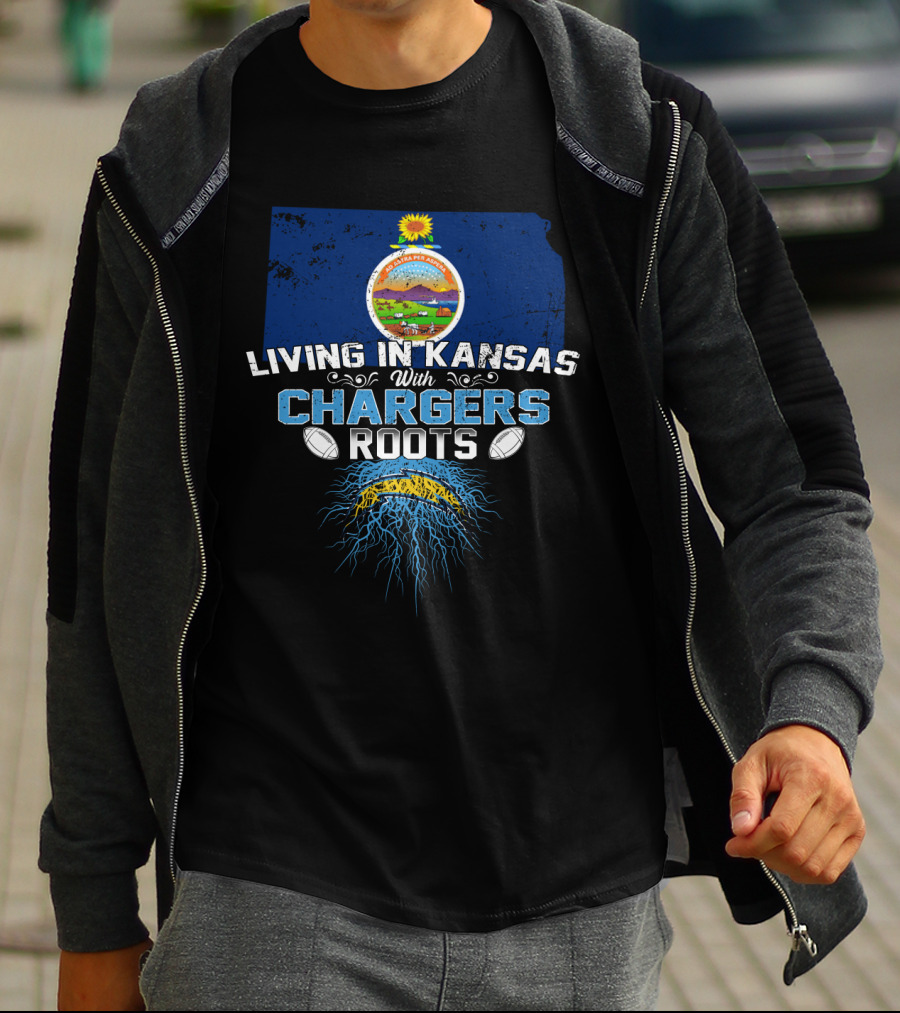 Living In Kansas With Chargers Roots Football Team Heritage T-Shirt