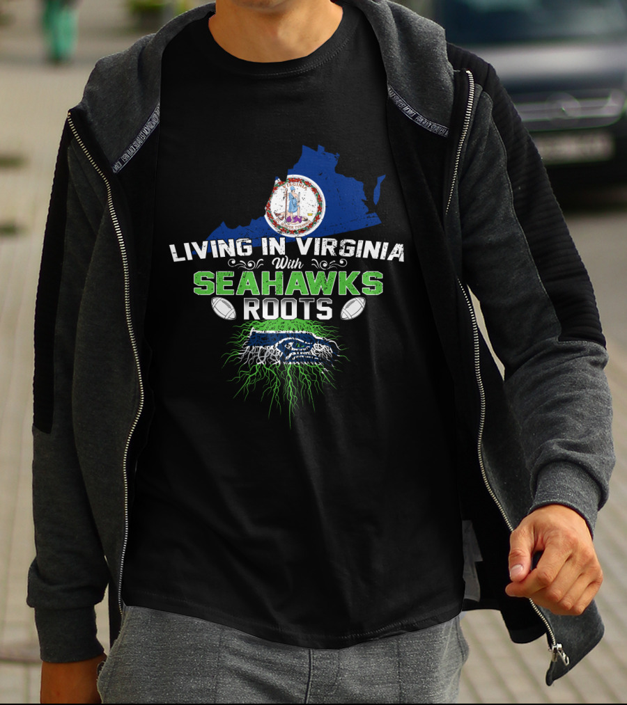Living In Virginia Celebrating Seahawks Roots With Virginia Emblem T-Shirt