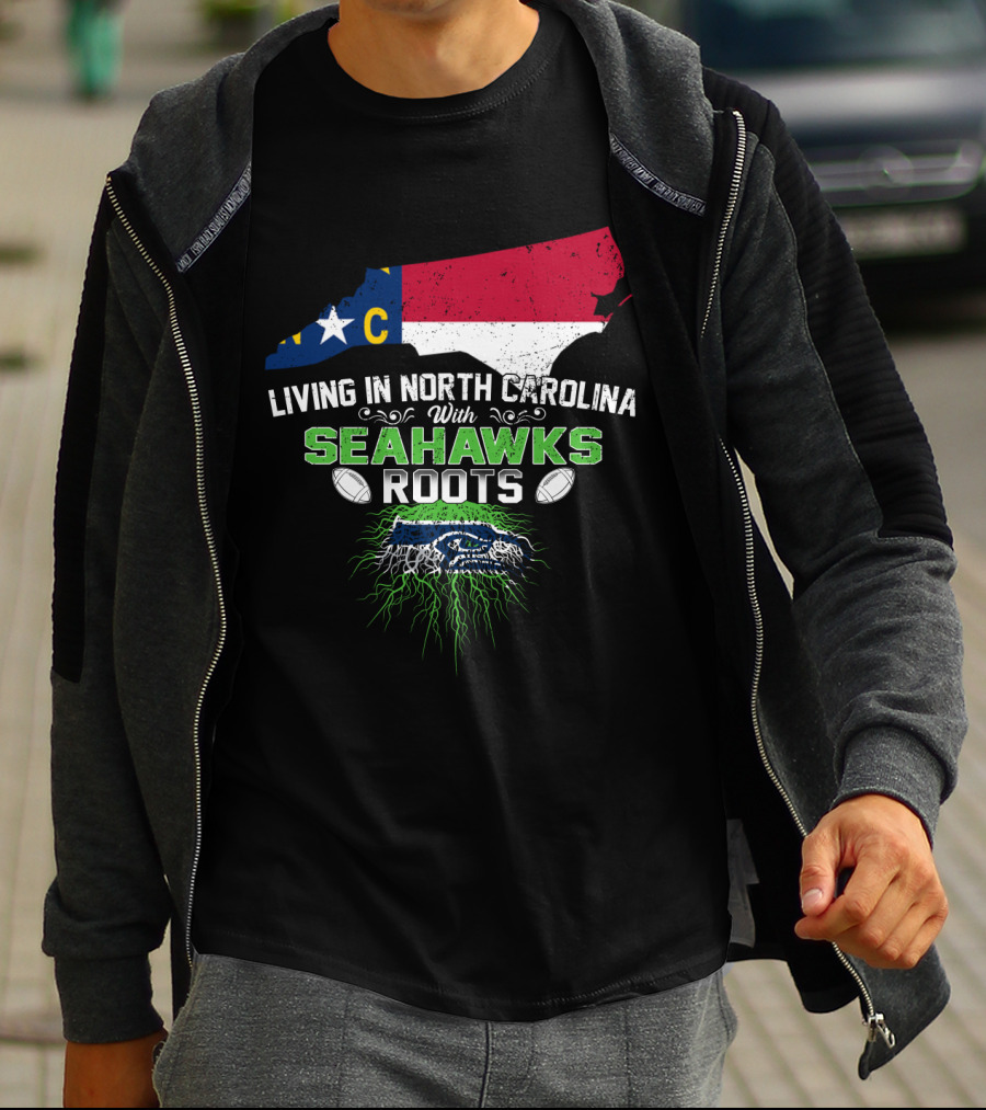 Living In North Carolina With Seahawks Roots NC Map T-Shirt