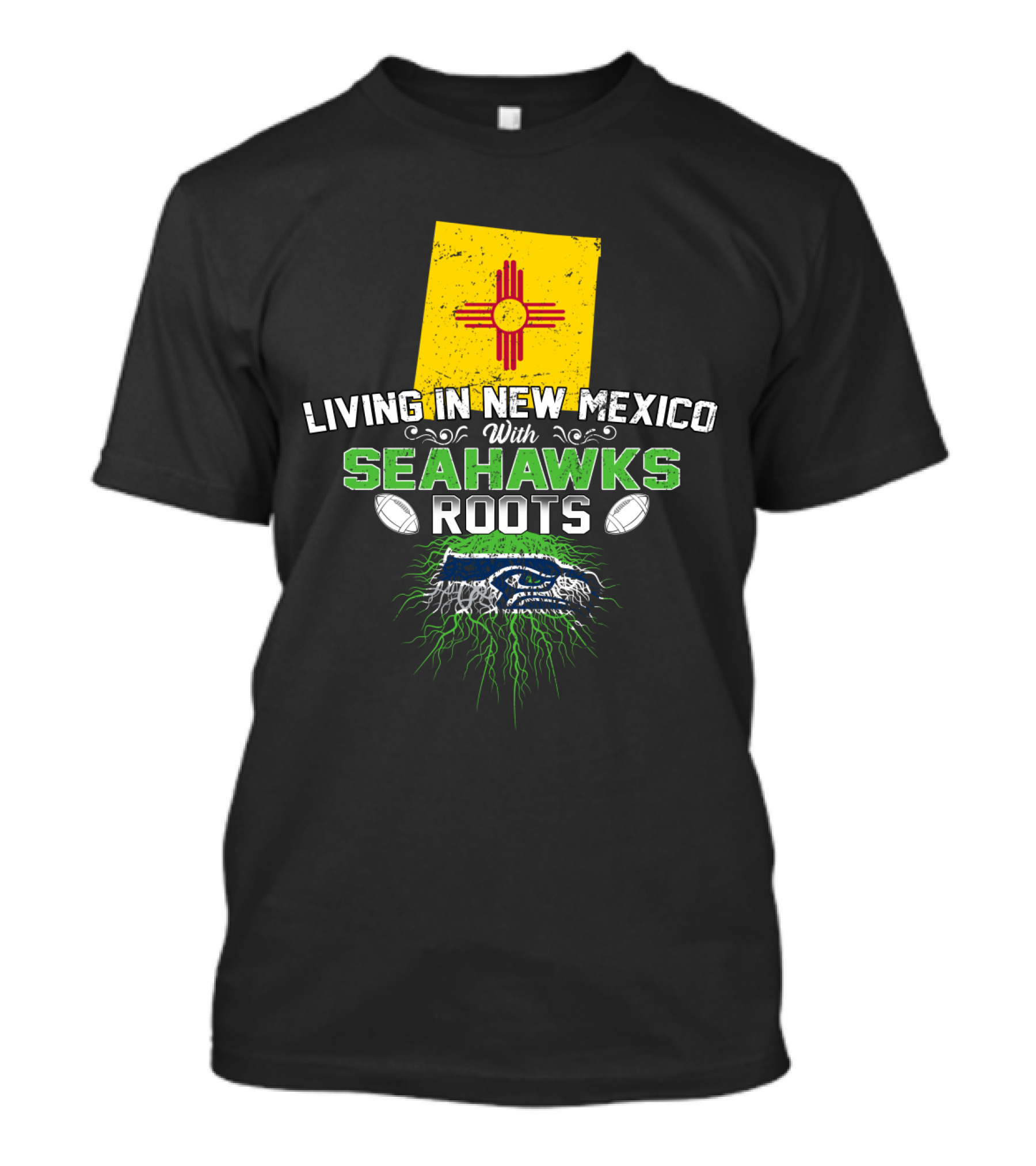 Living In New Mexico With Seahawks Roots Zia Symbol Football T-Shirt