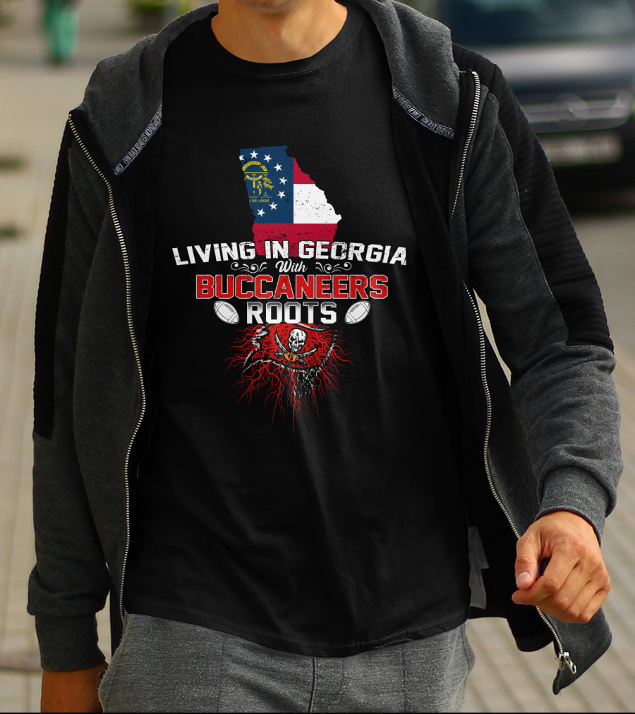 Georgia Living With Buccaneers Roots And Flag Background T-Shirt