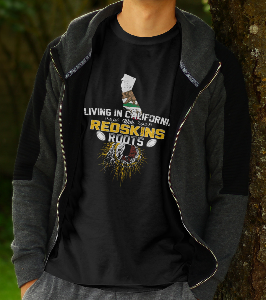 Living In California With Redskins Roots California Flag Football Icon Roots T-Shirt