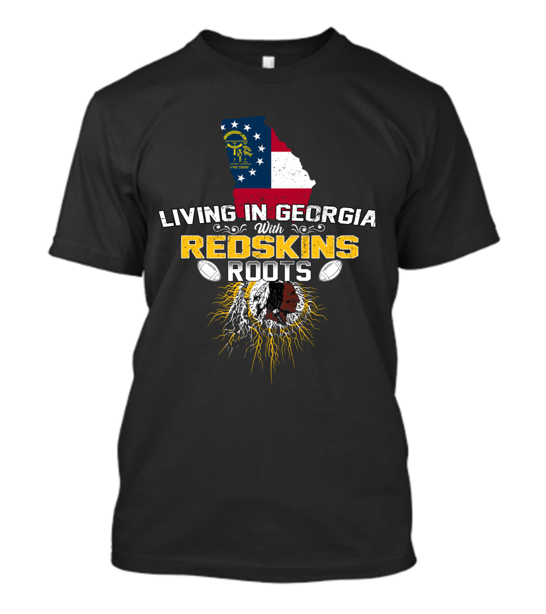 Living In Georgia With Redskins Roots Featuring Georgia State With Flag Colors And Vintage Helmet T-Shirt