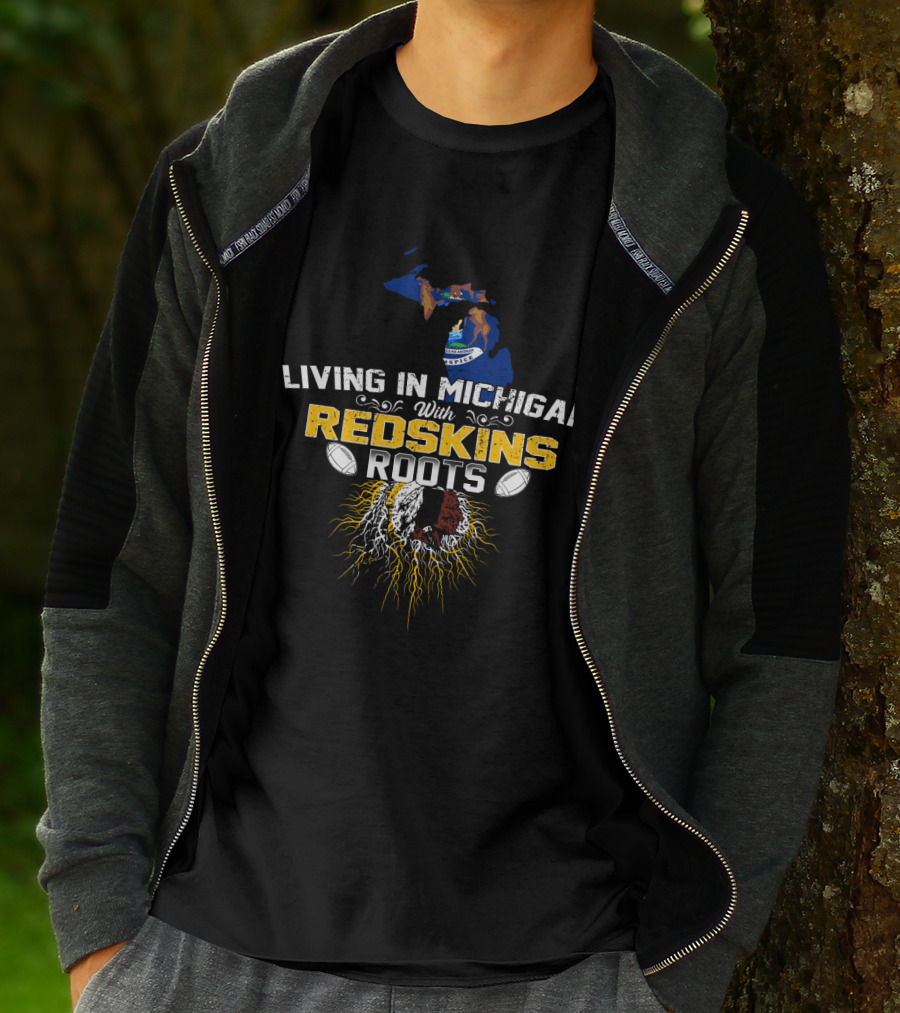 Living In Michigan With Redskins Roots Football Heritage Map T-Shirt
