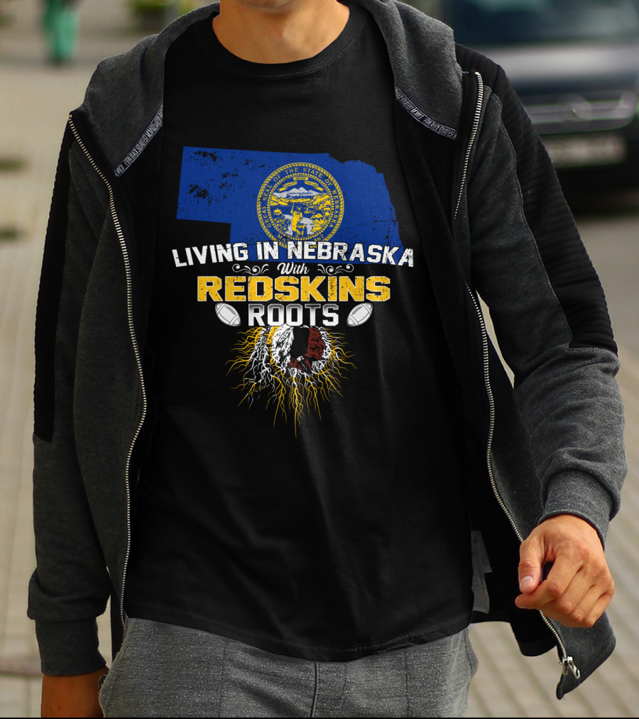 Living In Nebraska With Redskins Roots State Seal Football Helmet T-Shirt