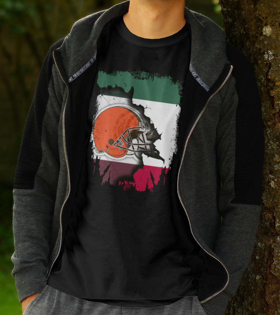 Mexico Flag Browns Helmet Fusion T-Shirt