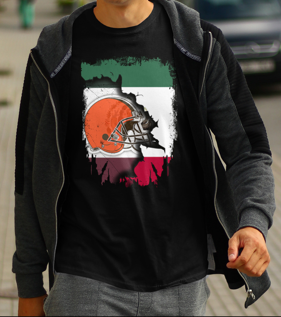 Mexico Flag Browns Helmet Fusion T-Shirt