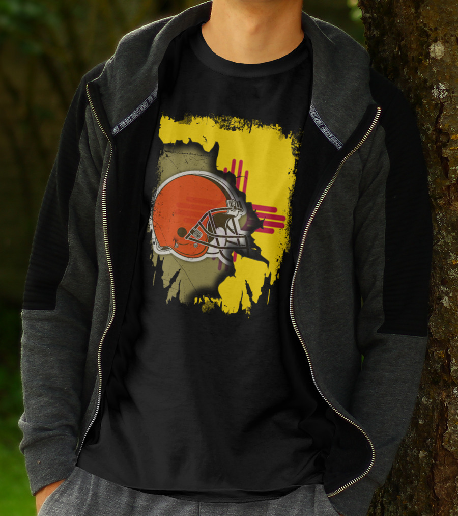 New Mexico Cleveland Browns Zia Helmet Connection T-Shirt