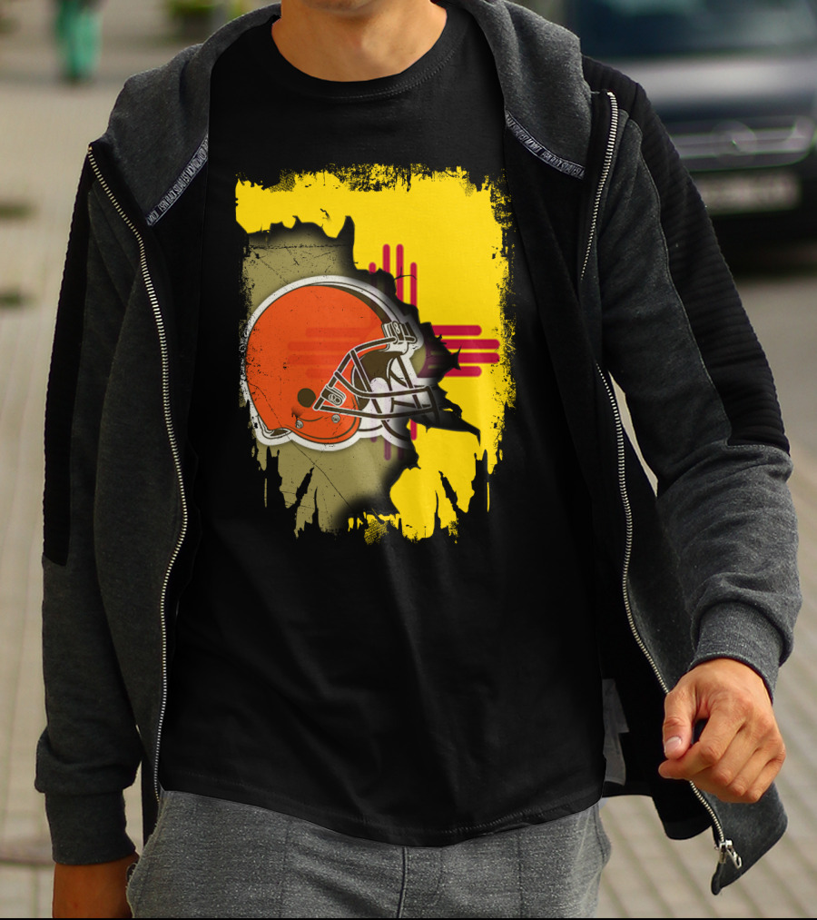 New Mexico Cleveland Browns Zia Helmet Connection T-Shirt