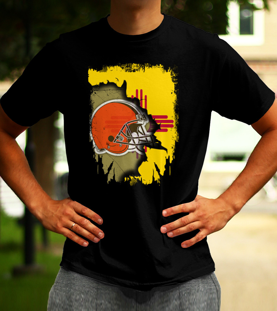 New Mexico Cleveland Browns Zia Helmet Connection T-Shirt