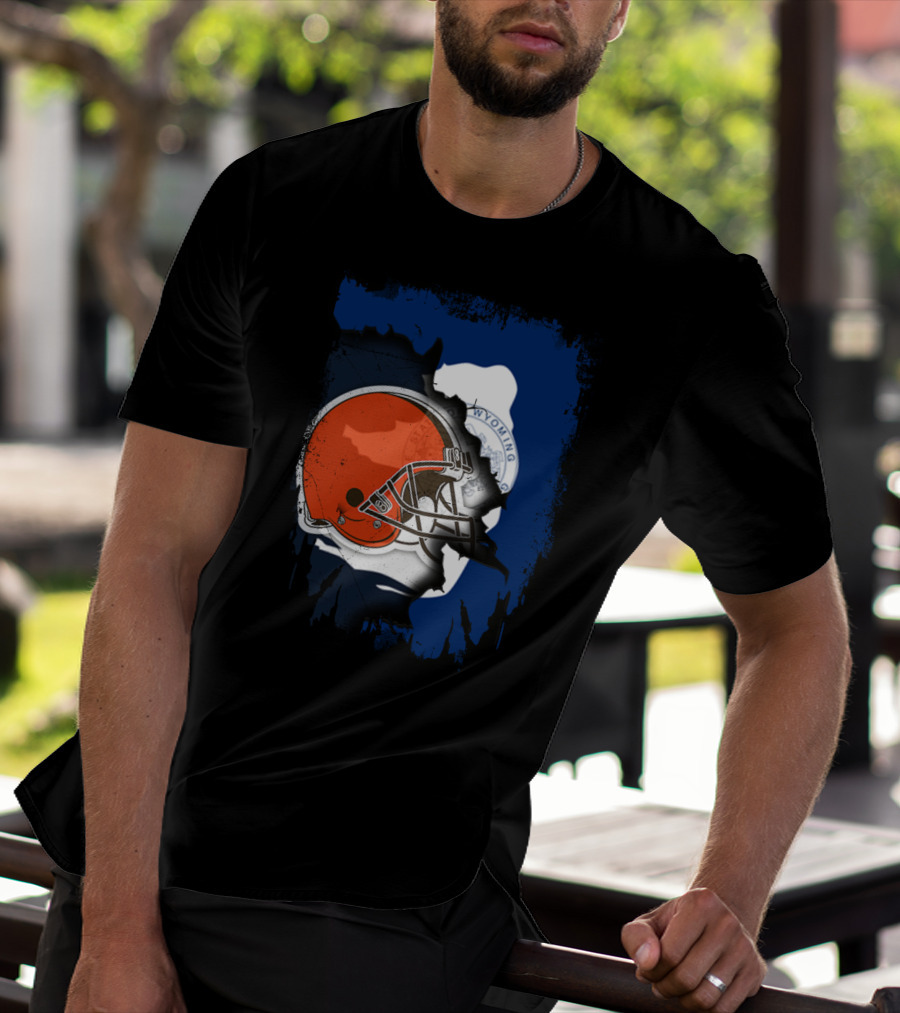 Together Wyoming With Cleveland Browns Helmet Fusion T-Shirt