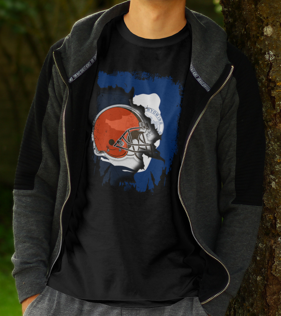 Together Wyoming With Cleveland Browns Helmet Fusion T-Shirt