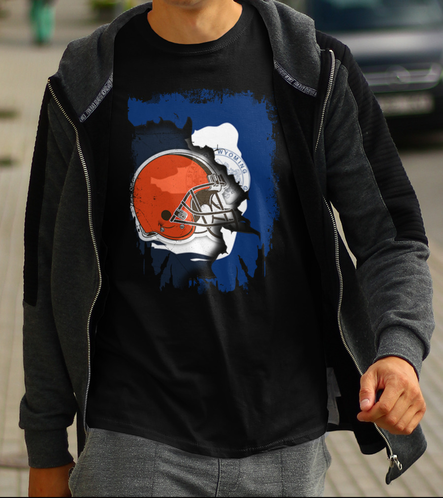 Together Wyoming With Cleveland Browns Helmet Fusion T-Shirt