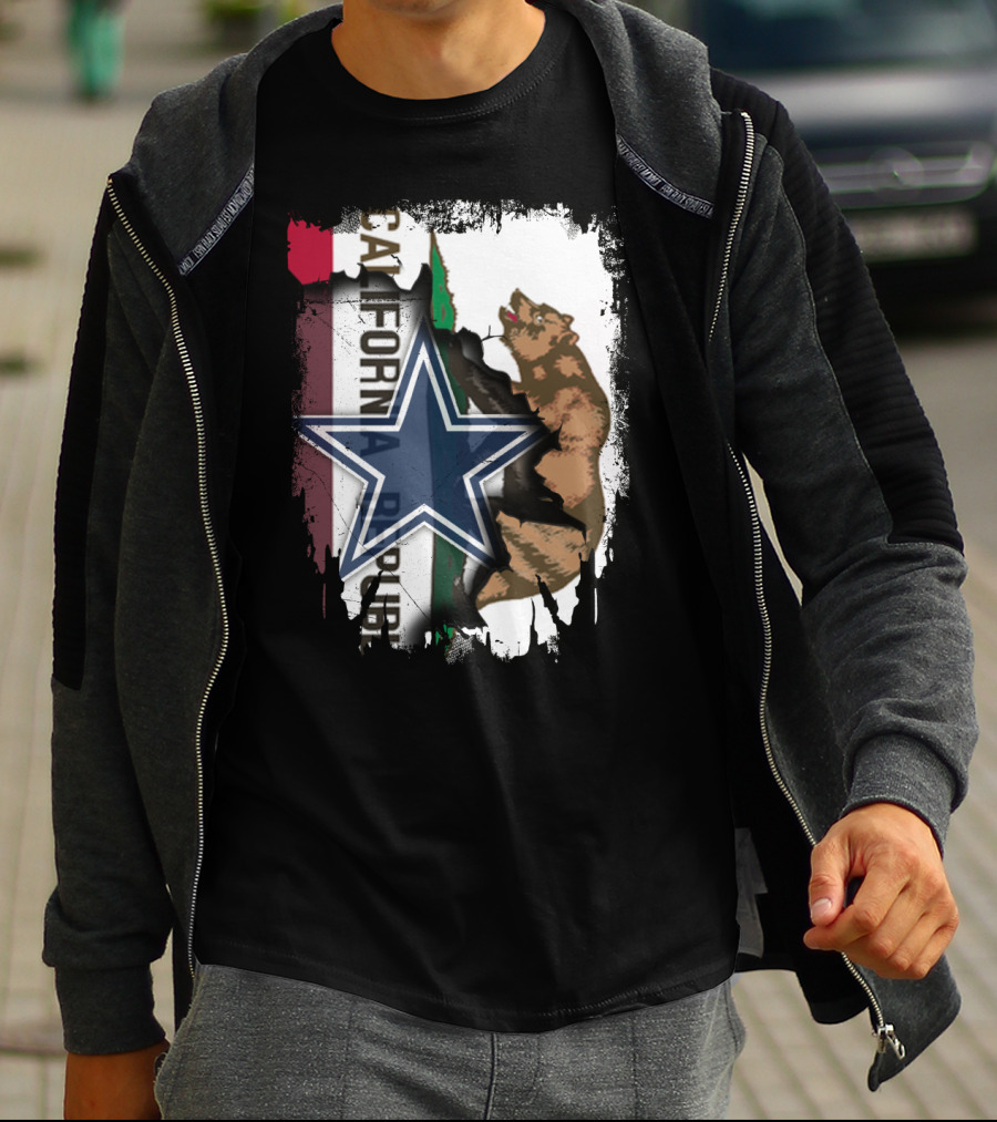 California Republic With Dallas Cowboys Star And Bear T-Shirt