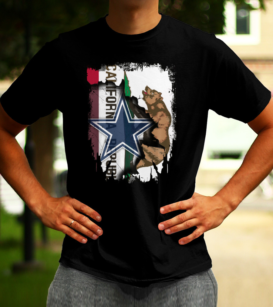 California Republic With Dallas Cowboys Star And Bear T-Shirt