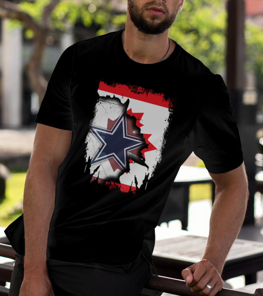 Dallas Cowboys Logo With Canadian Flag Background T-Shirt