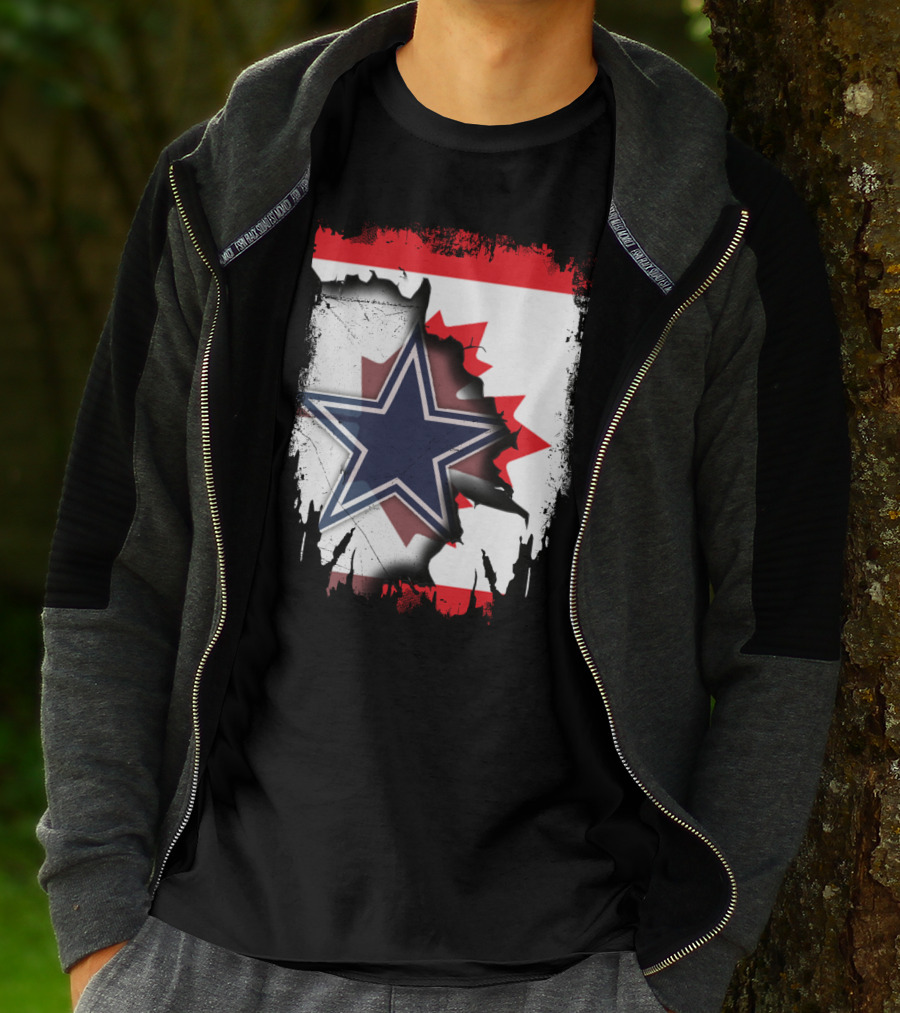 Dallas Cowboys Logo With Canadian Flag Background T-Shirt