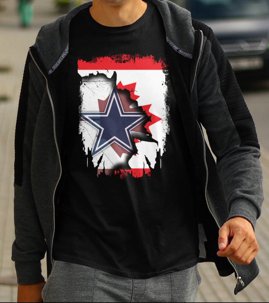 Dallas Cowboys Logo With Canadian Flag Background T-Shirt