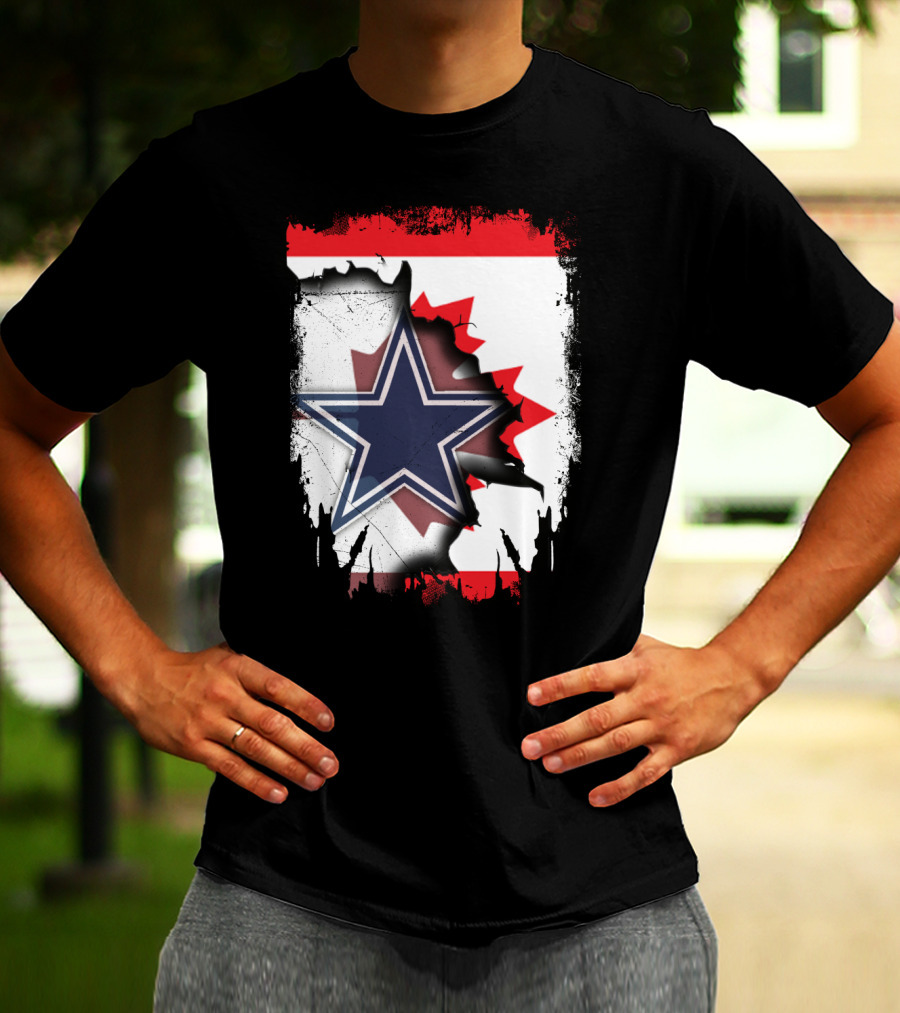 Dallas Cowboys Logo With Canadian Flag Background T-Shirt