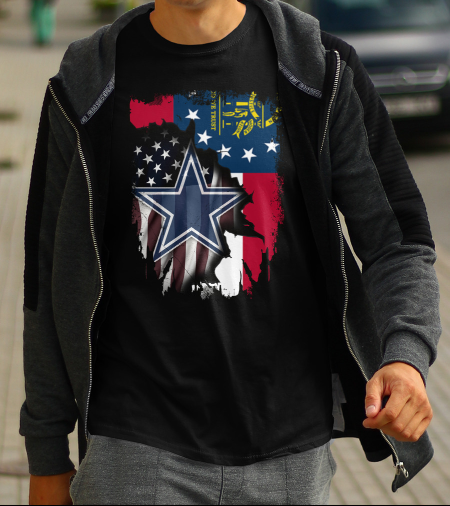 Georgia State Flag Background With Dallas Cowboys Star Overlaid T-Shirt