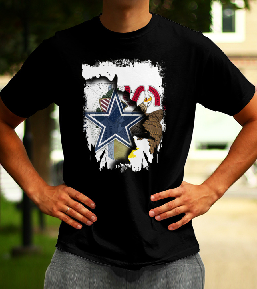 Illinois Flag And Dallas Cowboys Star Together T-Shirt
