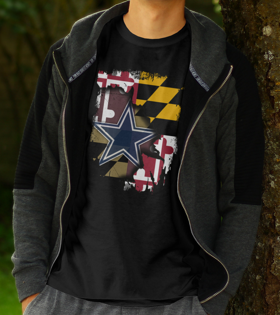 Maryland Flag And Dallas Cowboys Star Together T-Shirt