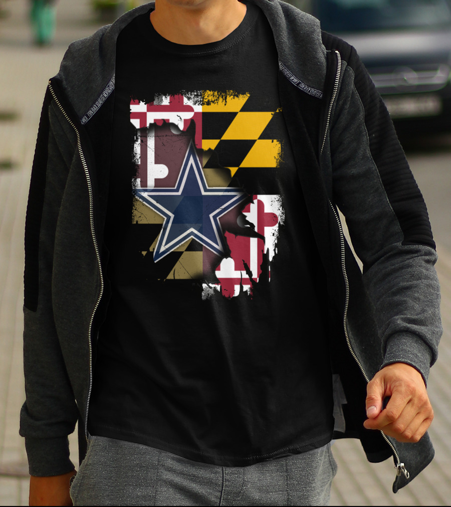 Maryland Flag And Dallas Cowboys Star Together T-Shirt
