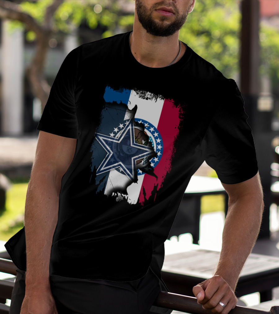 Missouri State Flag With Dallas Cowboys Star Logo Combination T-Shirt
