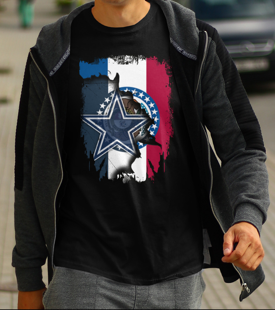 Missouri State Flag With Dallas Cowboys Star Logo Combination T-Shirt