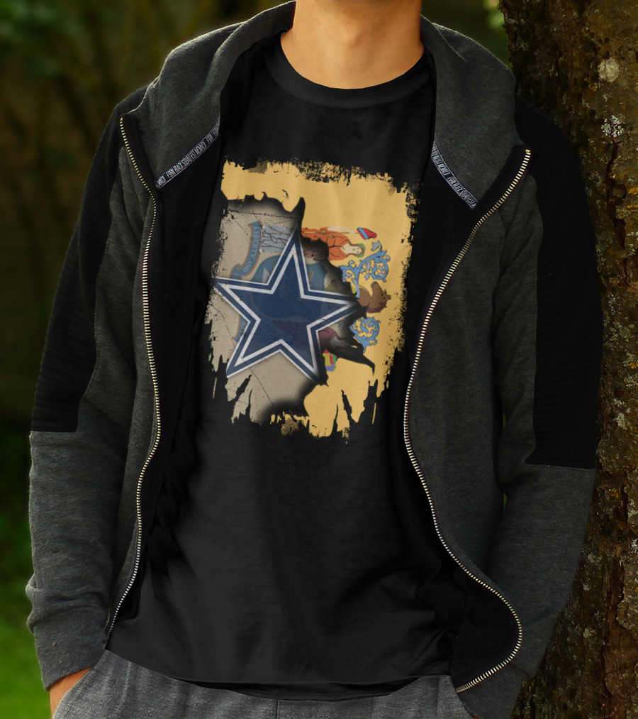 New Jersey Cowboys Star Emblem With State Flag Background T-Shirt
