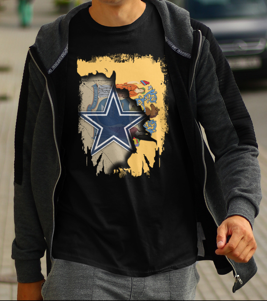New Jersey Cowboys Star Emblem With State Flag Background T-Shirt