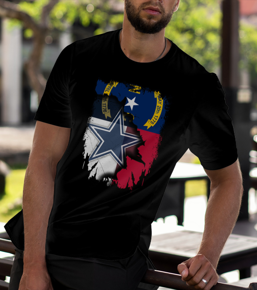 North Carolina Flag Overlay With Dallas Cowboys Star T-Shirt