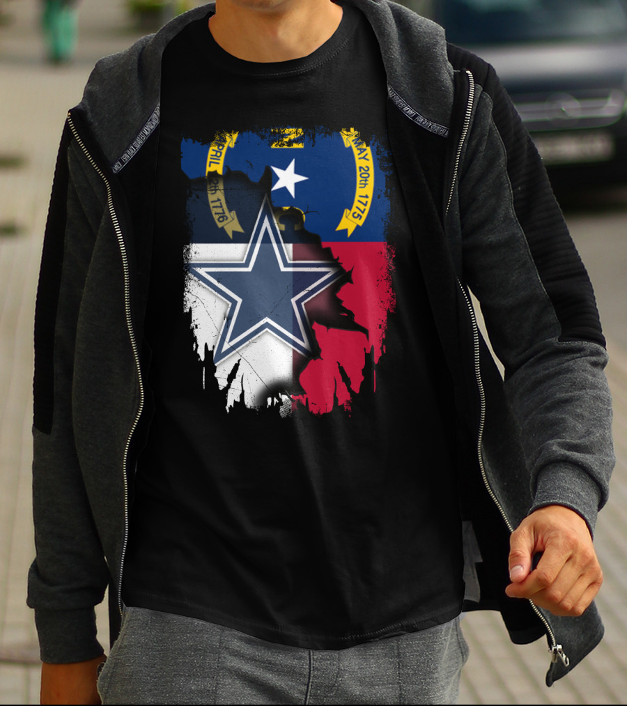North Carolina Flag Overlay With Dallas Cowboys Star T-Shirt