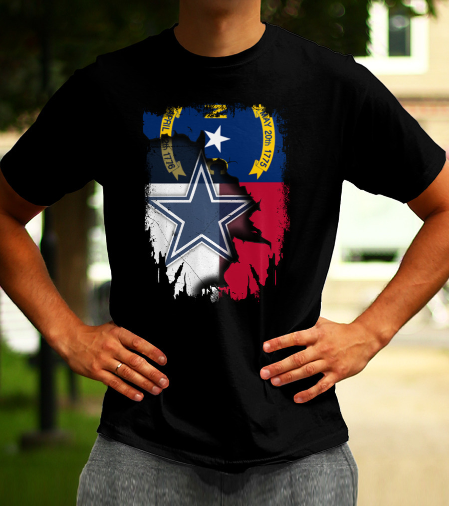 North Carolina Flag Overlay With Dallas Cowboys Star T-Shirt