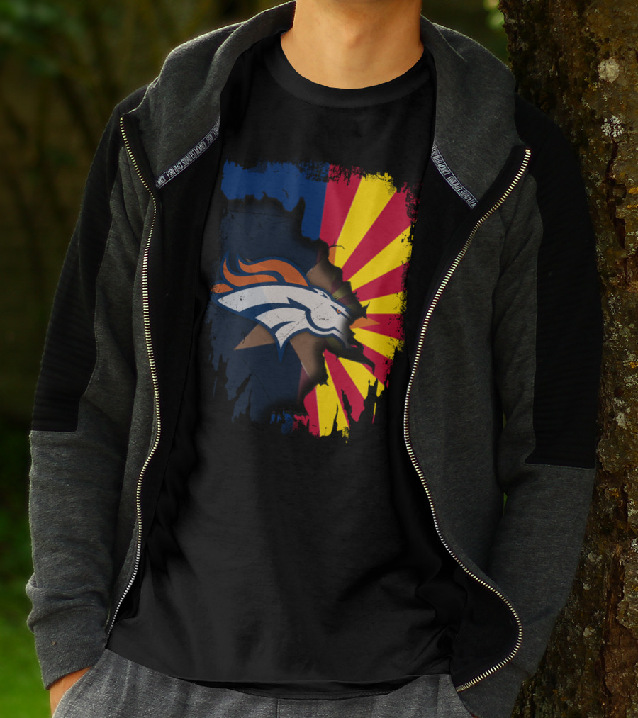 Arizona Flag And Denver Broncos Logo Fusion T-Shirt