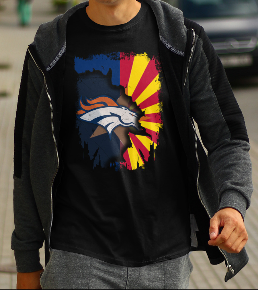 Arizona Flag And Denver Broncos Logo Fusion T-Shirt