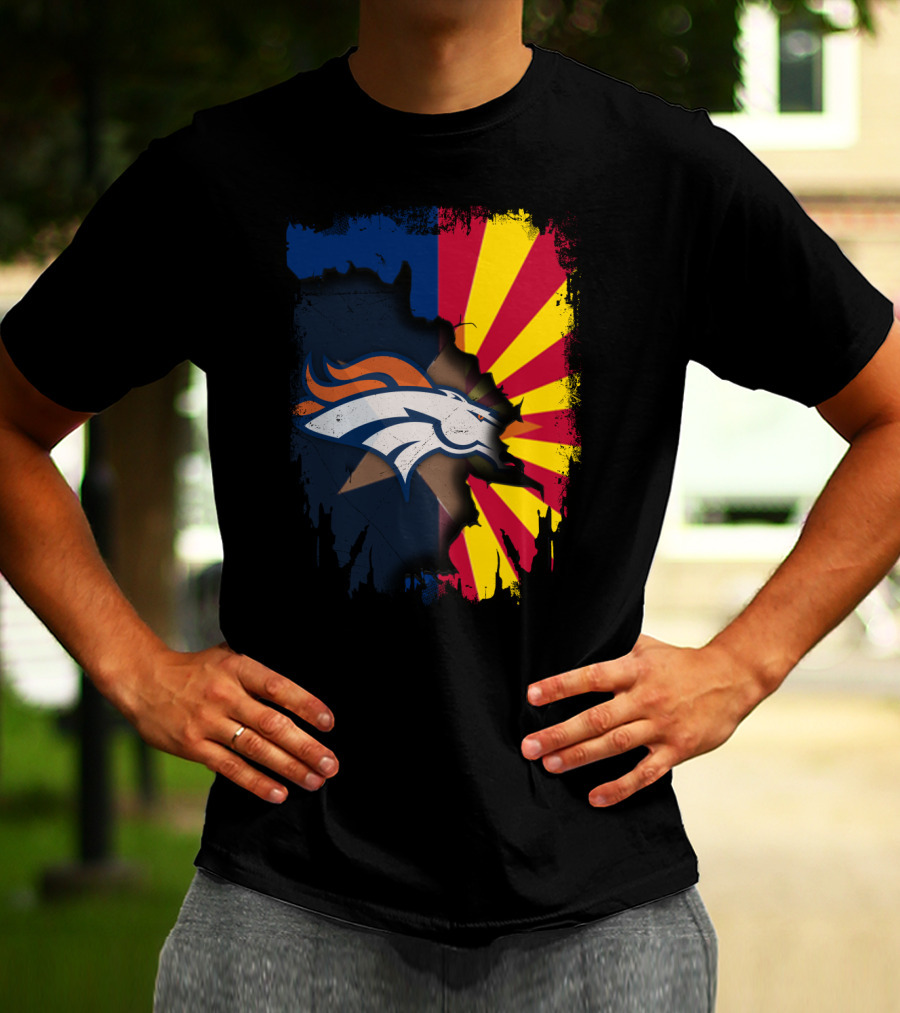 Arizona Flag And Denver Broncos Logo Fusion T-Shirt