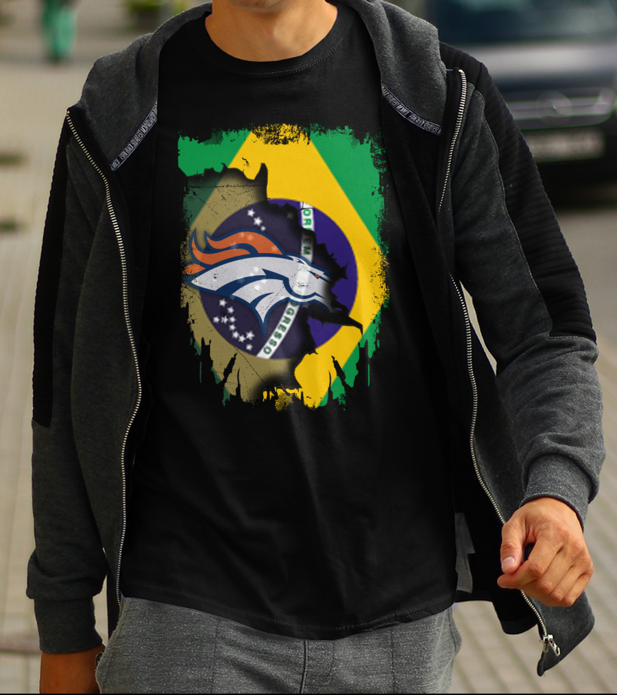 Brazilian Flag With Denver Broncos Logo Integration T-Shirt