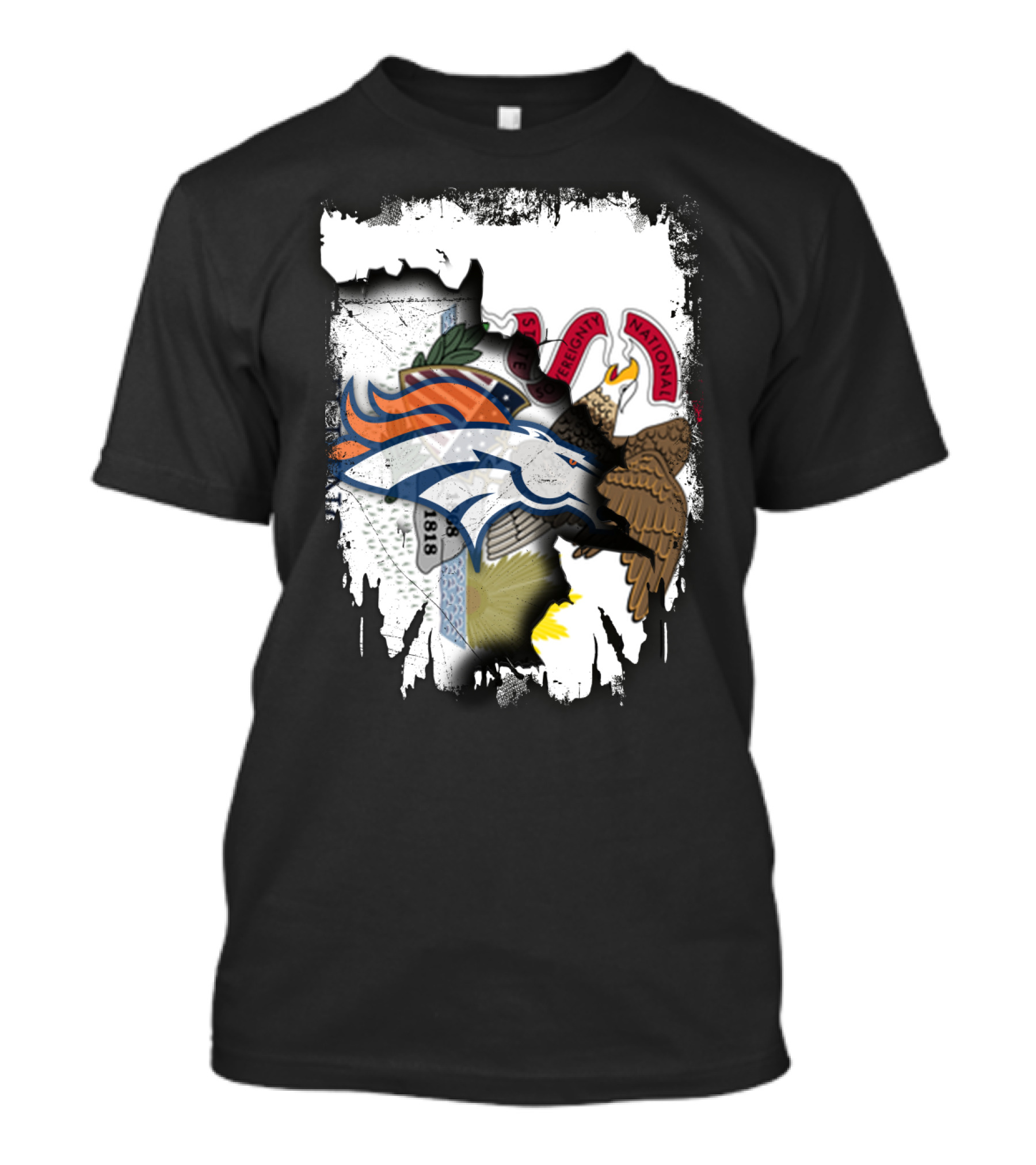 Illinois Flag Background With Denver Broncos Logo Collaboration T-Shirt