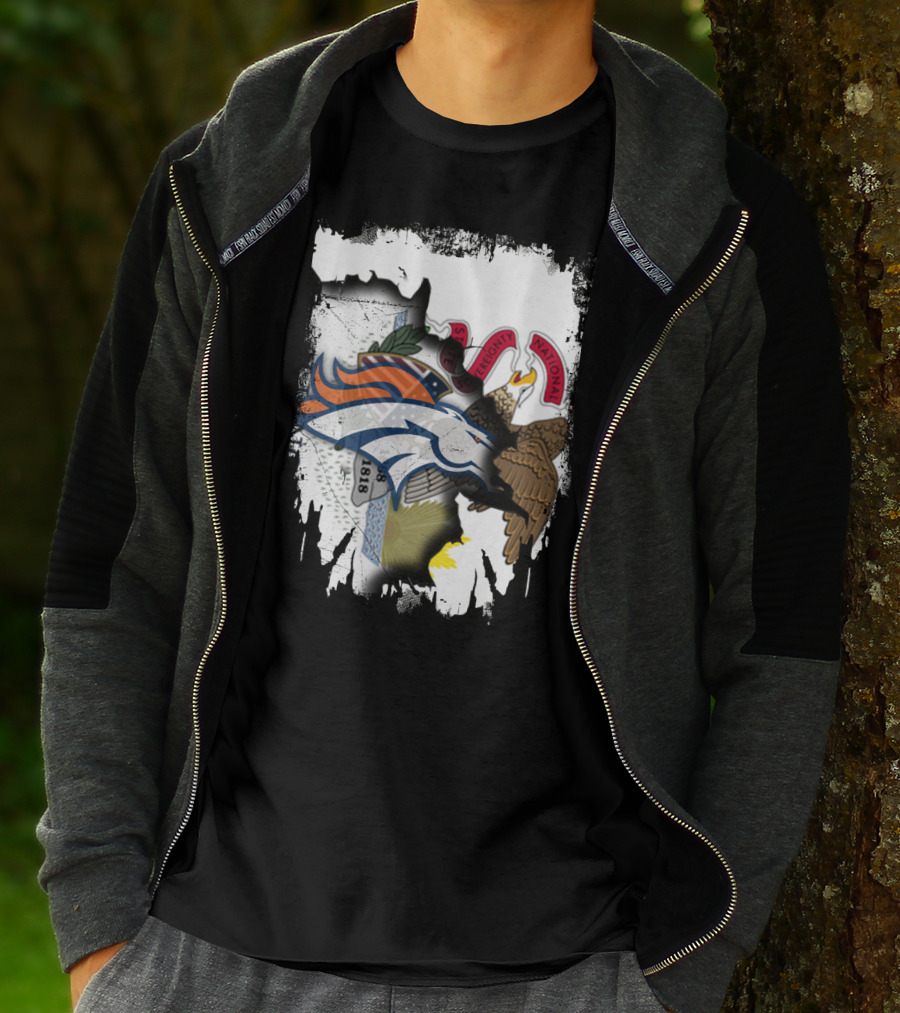 Illinois Flag Background With Denver Broncos Logo Collaboration T-Shirt