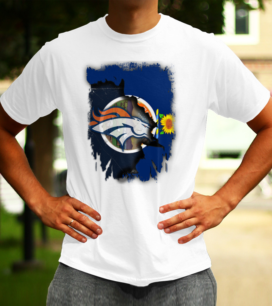 Kansas Sunflower With Broncos Logo Together T-Shirt