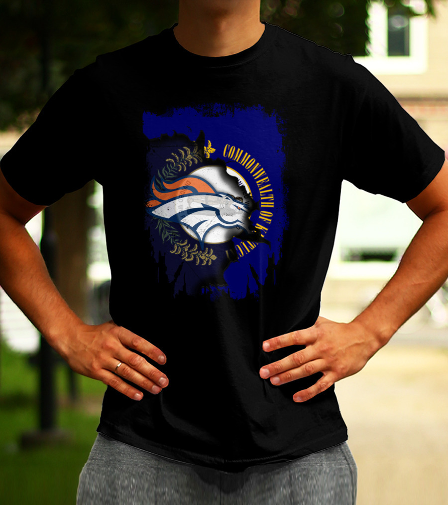 Commonwealth Of Kentucky With Broncos Logo Fusion T-Shirt