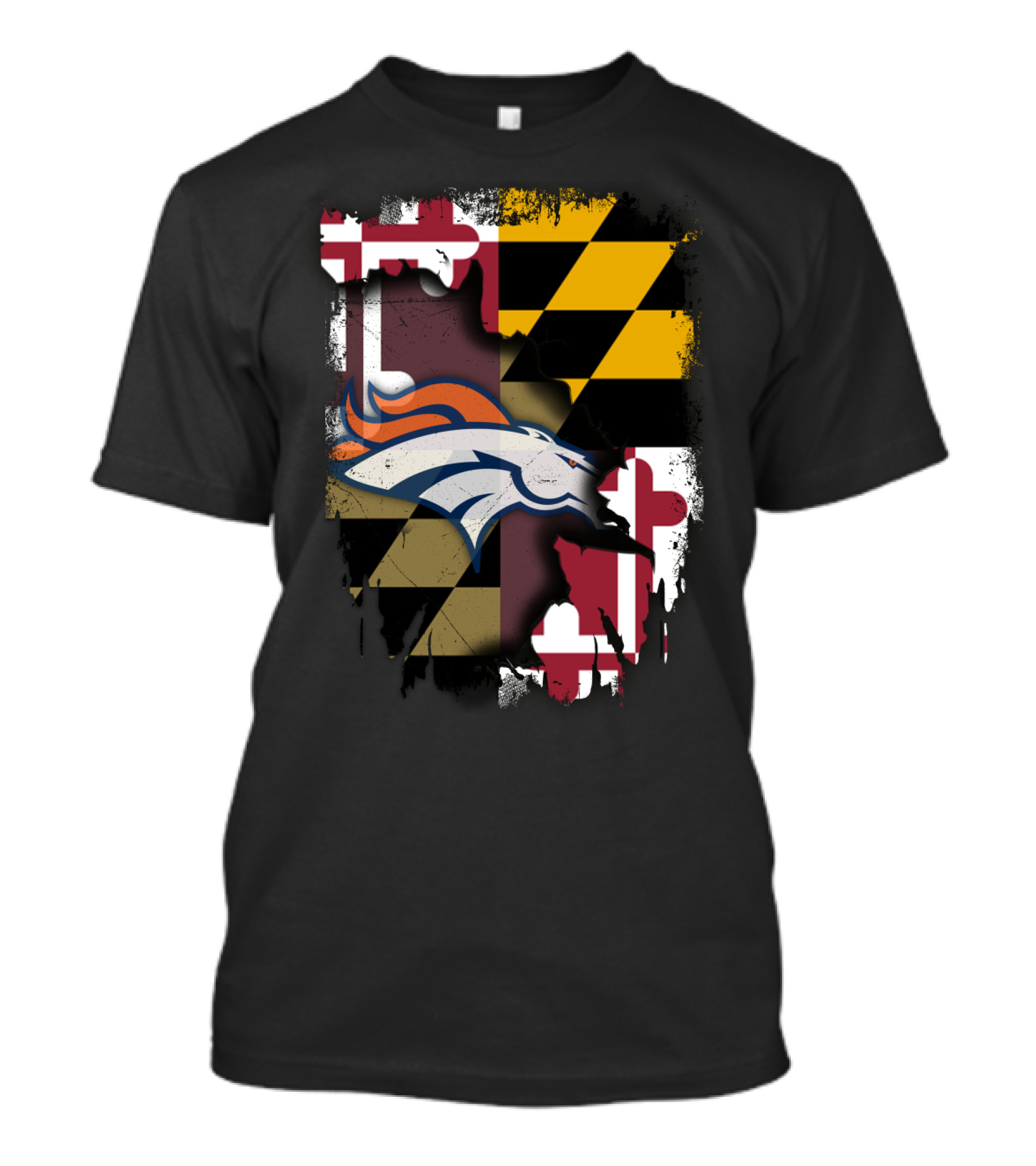 Maryland State Flag With Broncos Logo Together T-Shirt