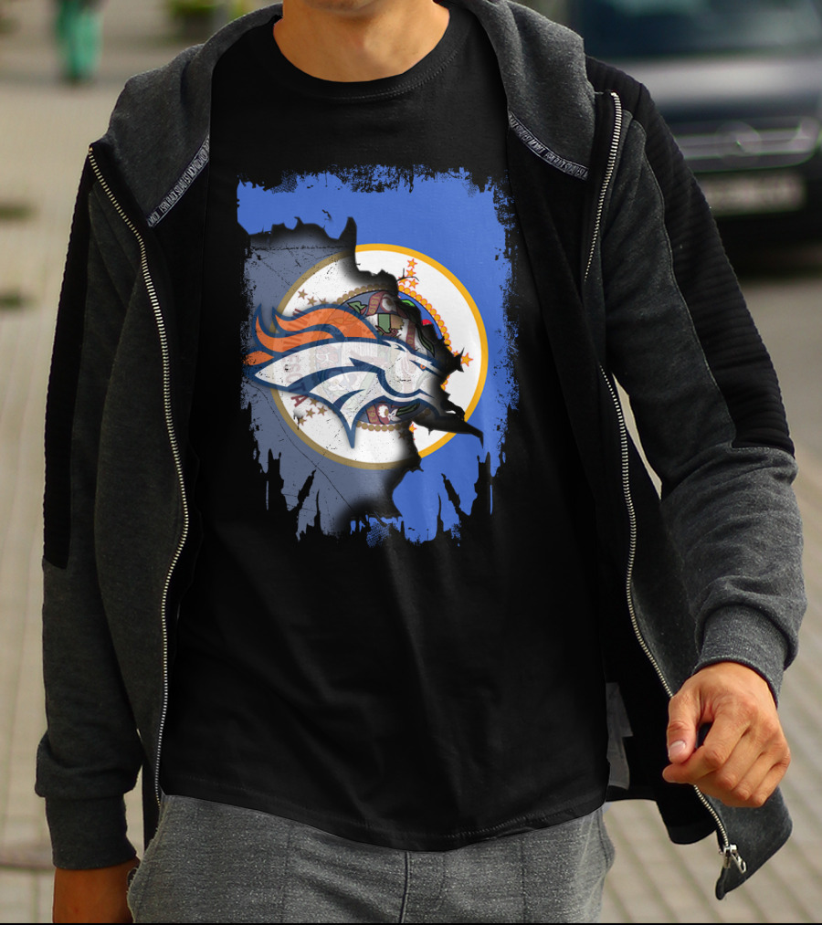 Minnesota State With Broncos Logo Fusion T-Shirt