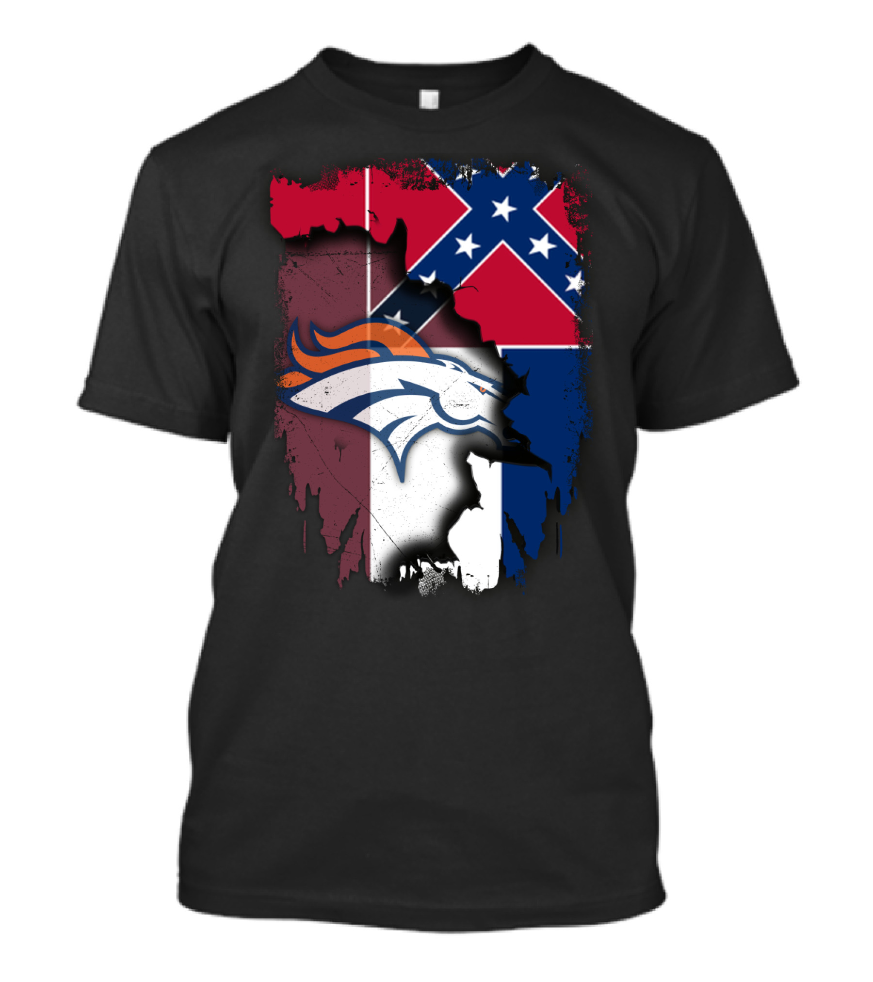 Together Mississippi With Broncos Flag Fusion T-Shirt