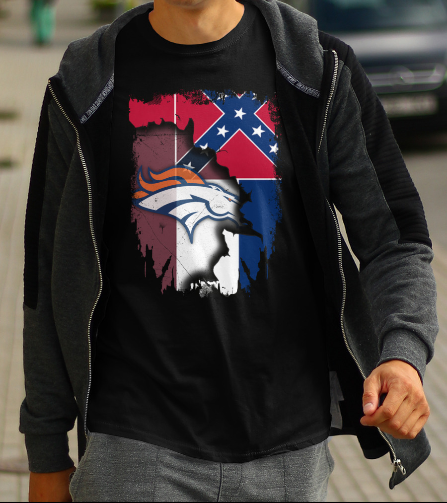 Together Mississippi With Broncos Flag Fusion T-Shirt