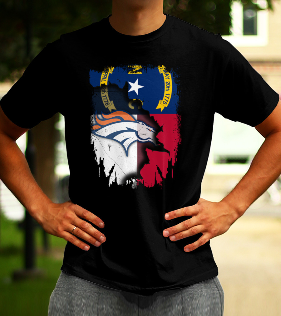 North Carolina State Flag With Broncos Emblem T-Shirt