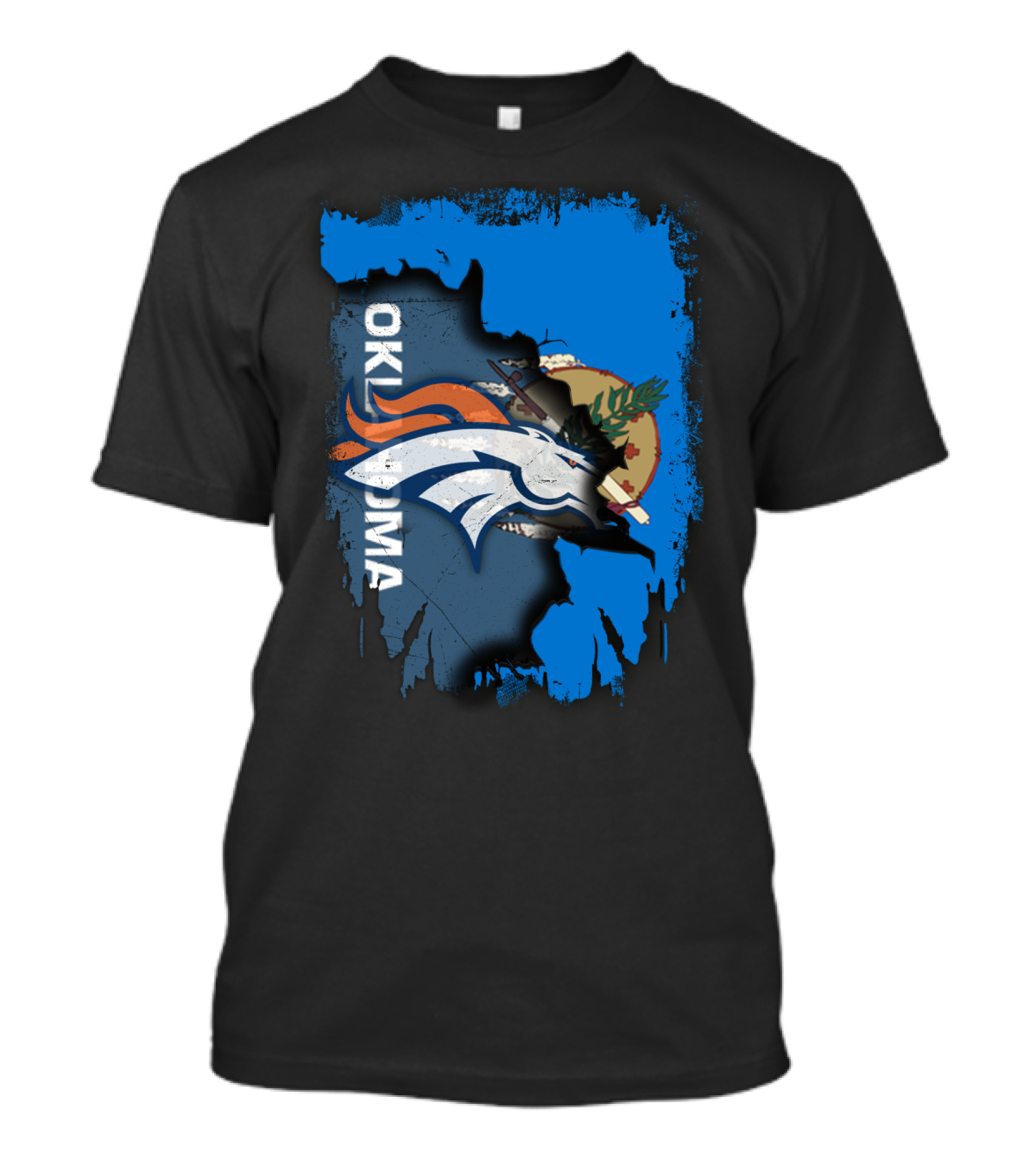 Oklahoma Flag With Denver Broncos Logo Integration T-Shirt