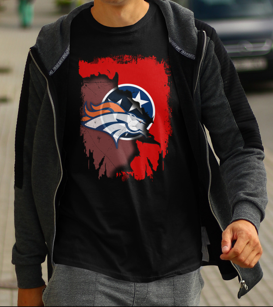 Together Tennessee Map With Broncos And Tri-Star Emblem T-Shirt